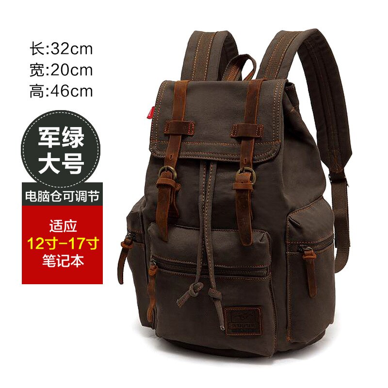 AUGUR 17 inch men&#39;s backpack vintage canvas backpack school bag men&#39;s travel bags large capacity travel laptop backpack bag: ARMY GREEN PLUS