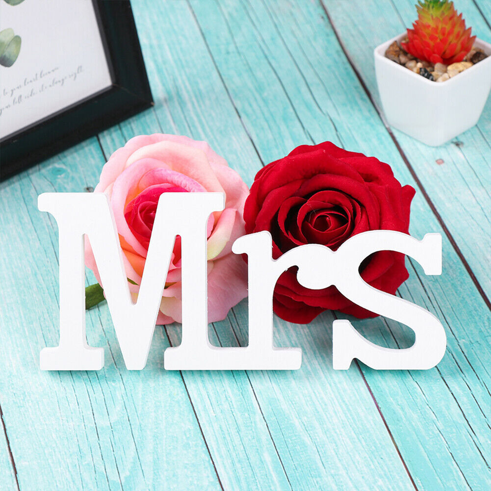 Decoraciones de mesa de boda Mr & Mrs decoraciones de PVC madera plástico tablero letras decoradas románticas H99F: Default Title