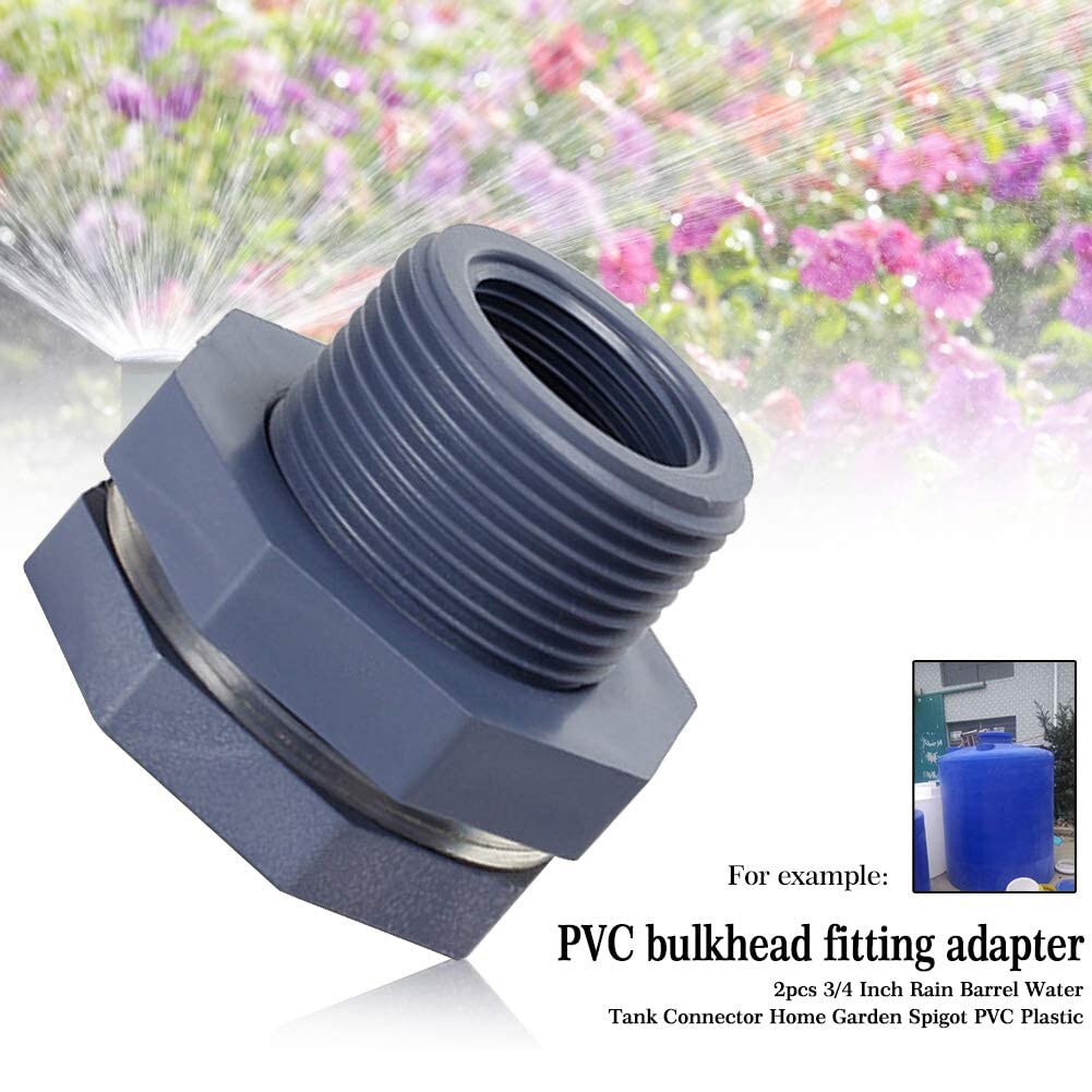 2Pcs PVC 3/4 Inch Thread Water Tank Bulkhead Fitting Adapter with Seal Gasket