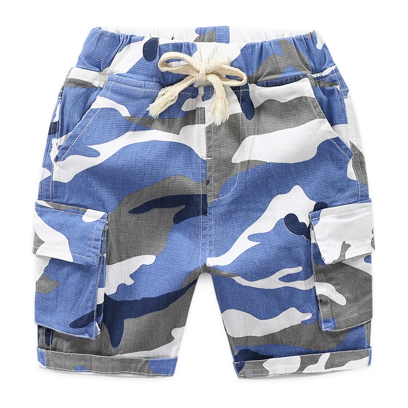 Pantalones cortos DE camuflaje para niños pantalones DE algodón holgados informales, deportivos, para playa: Azul / 4T