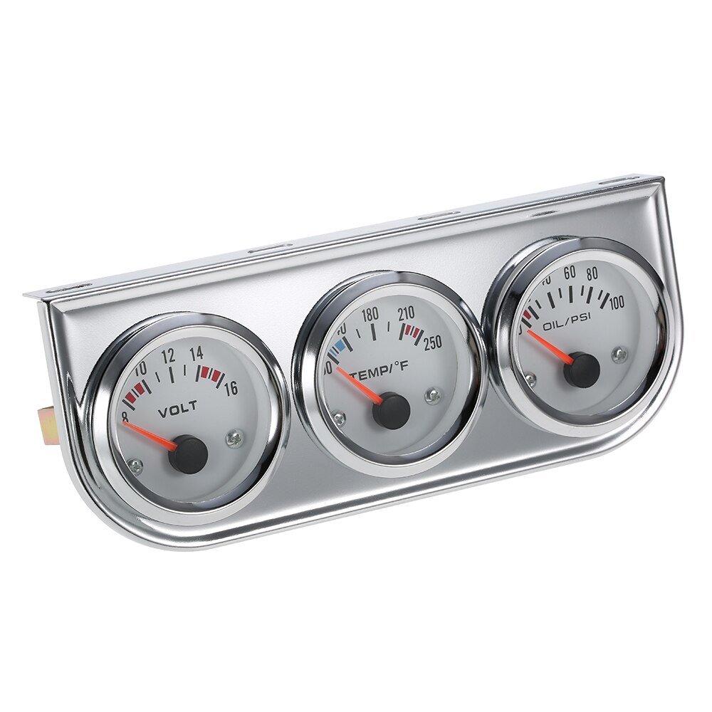 52Mm Olie Druk Fahrenheit Water Temperatuurmeter Voltmeter Chrome 3 In 1 Gauge Kit Auto Motorfiets Meter