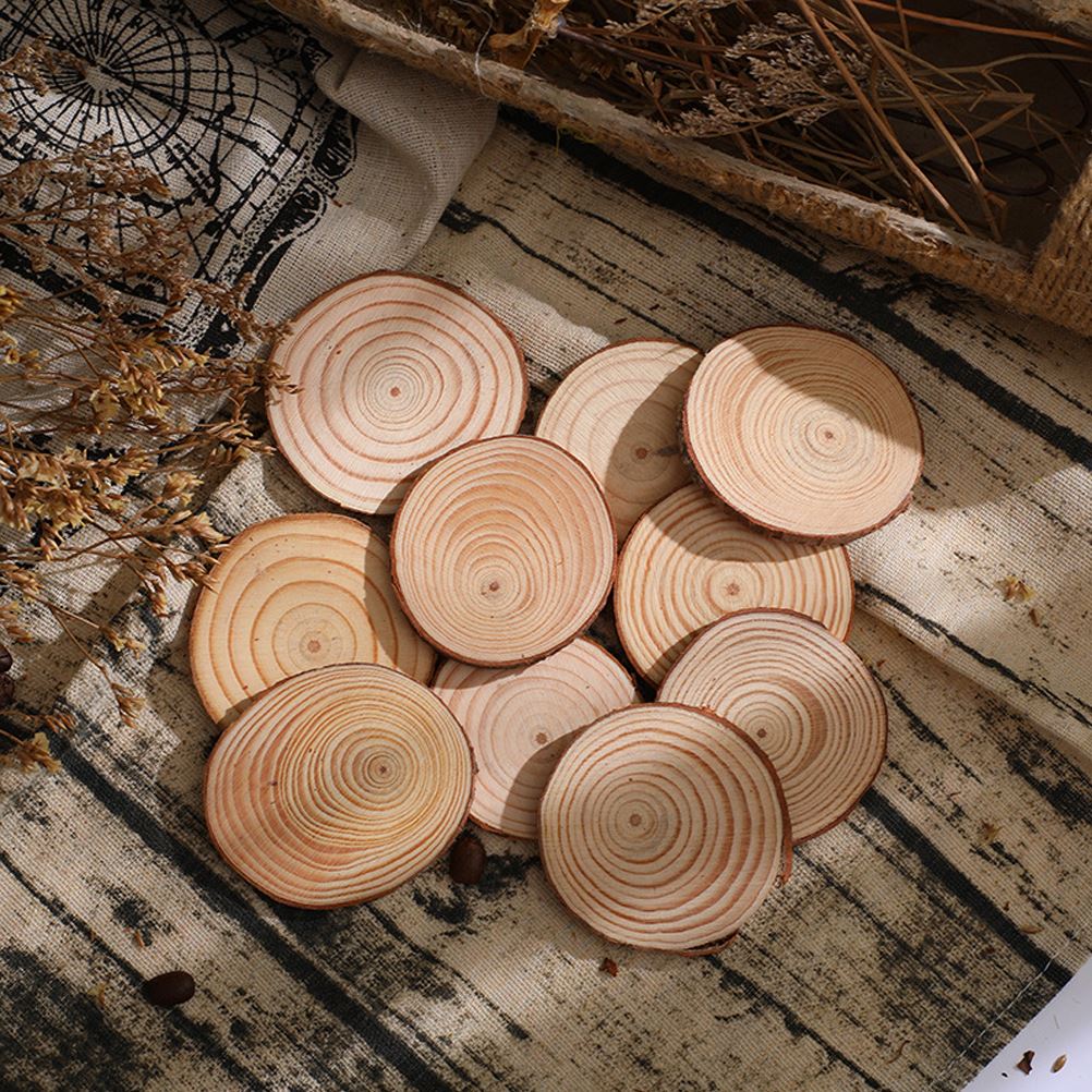 10Pcs Christmas Wood Log Circle Wood Discs DIY Crafts Wedding Centerpieces Christmas Tree Hanging Ornament