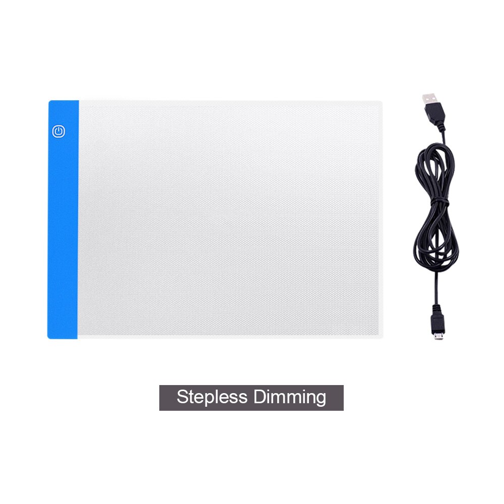 CHIPAL Digital A4 Drawing Tablet Graphics Tablets USB Dimming LED Light Box Electronics Art Diamond Painting Writing Copy Board: Blue Stepless