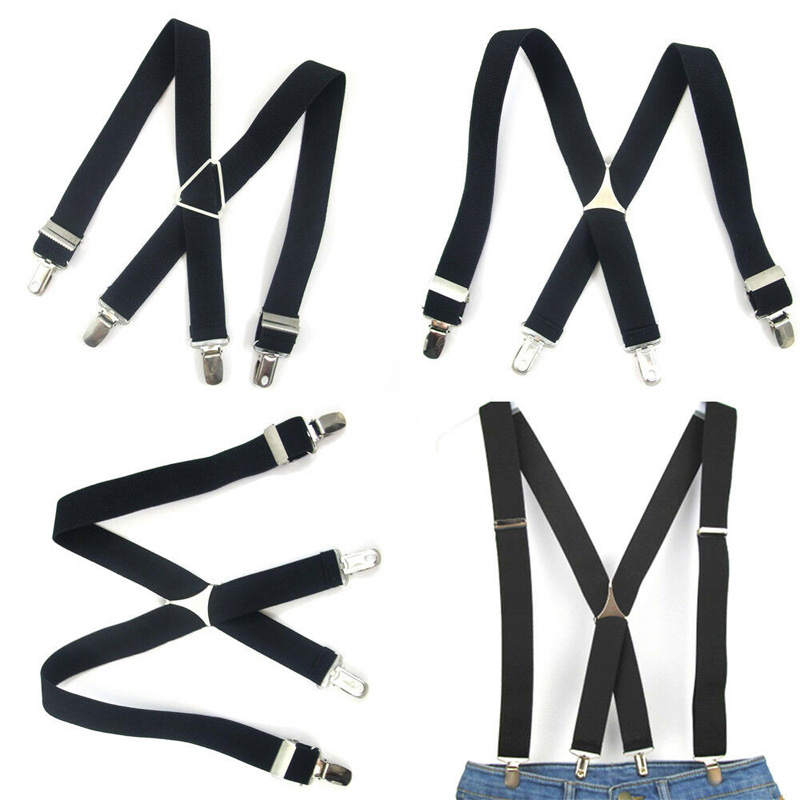 4 Clips Schwarz Farbige herren Hosenträger Für Männer 2,5 cm frauen Hosen Mit Einstellbare Hosenträger Grau