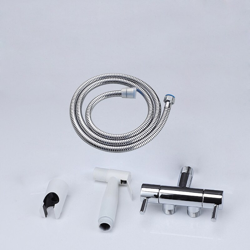 Grifo de Bidet blanco y latón cromado agua fría Válvula de esquina de inodoro de mano higiénico ducha cabezal de lavado de coche Pet rociador aerógrafo grifo