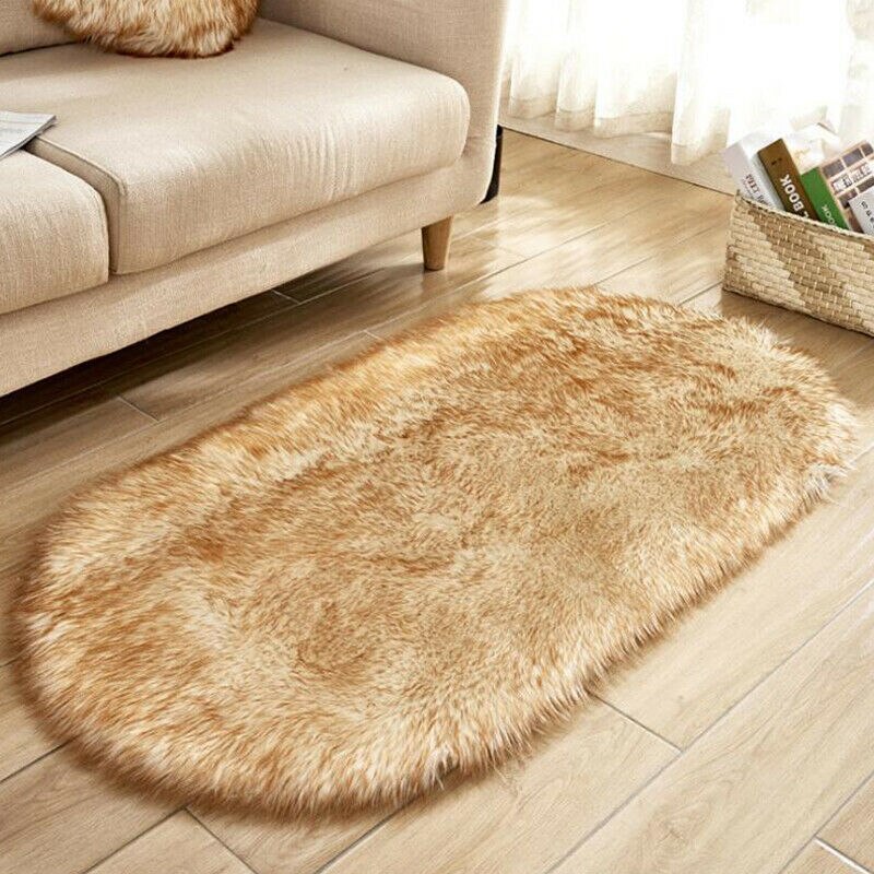 Small Faux Fur Rug Hairy Soft Shaggy Area Rug Floor Carpet Fully Mats Home Decor: White Yellow