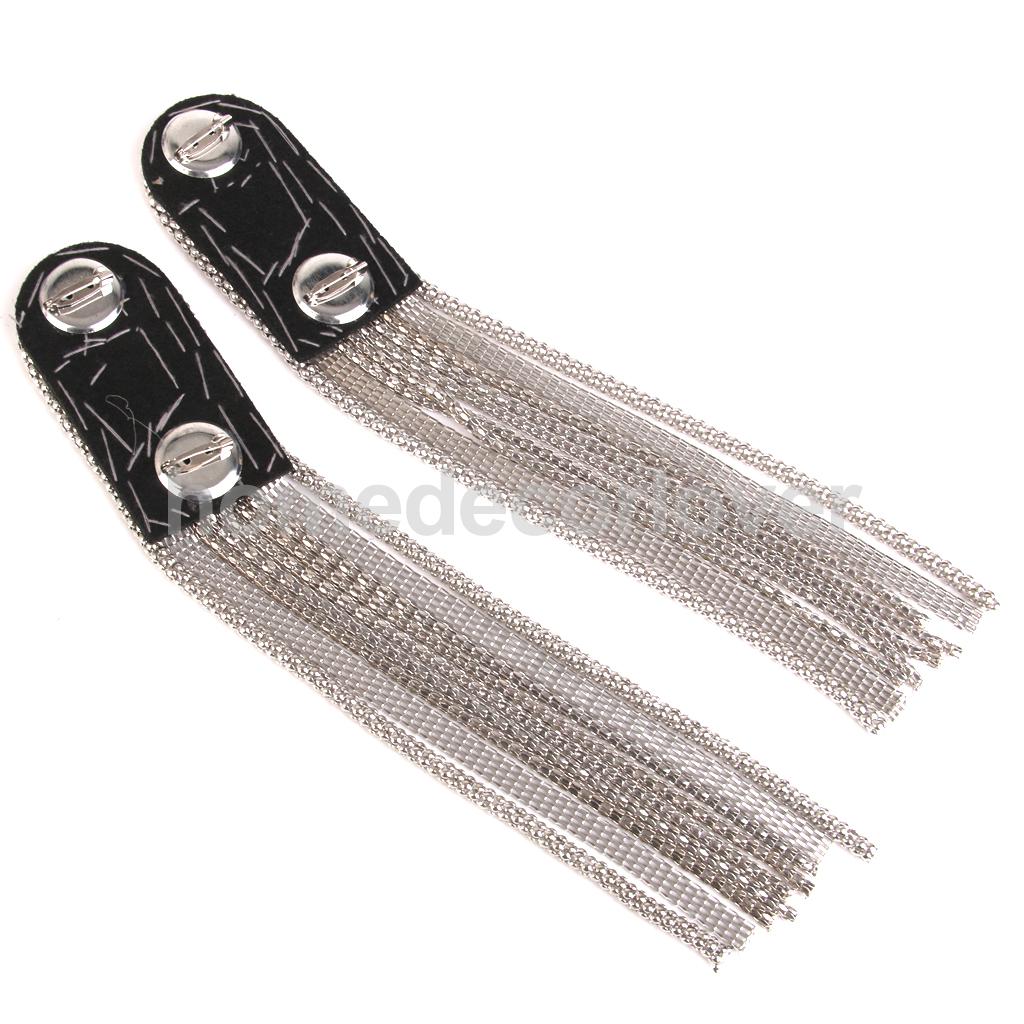 Paar Zilver Metallic Lange Tassel Ketting Kostuum Epaulet Schouder Boards Badge