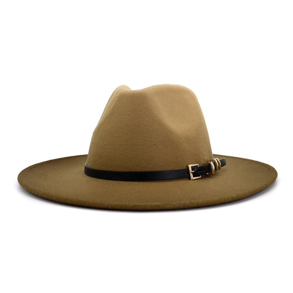 Schilderij wolvilt jazz fedora hoeden dames brede rand riem gesp fedora cowboyhoeden petten