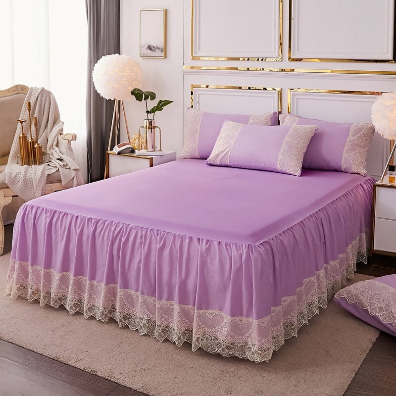 Pink grøn prinsesse seng nederdel blonder piger madrasbetræk dobbelt enkelt dronning hjem tekstil dekorativt kaffe sengetøj 150*200cm: Lilla / 150 by 200cm 3 stk