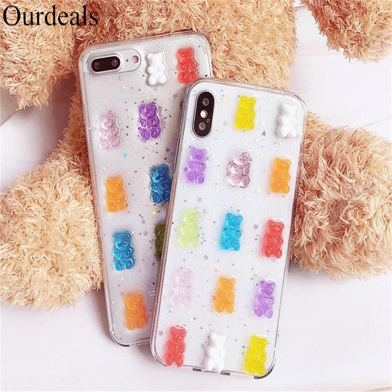 Funda para teléfono oudeals purpurina Color caramelo oso para Samsung Galaxy S8 S9plus S10 Note 9 fundas para iphone 3D Stereo Funda