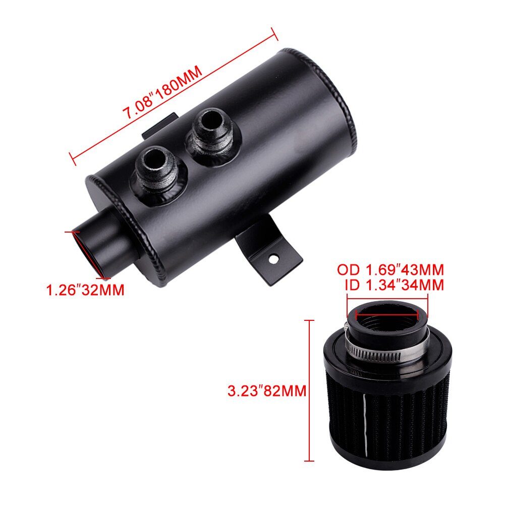 2x AN10 Universal Baffled Aluminum Alloy Reservoir Oil Fuel Catch Can Kit 2 Ports Engine Oil Tank with Breather Filter