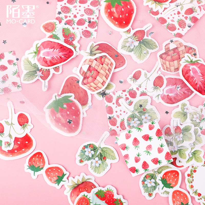 45 Pcs/box cute strawberry fruit paper sticker decoration stickers DIY for craft diary scrapbooking planner label sticker