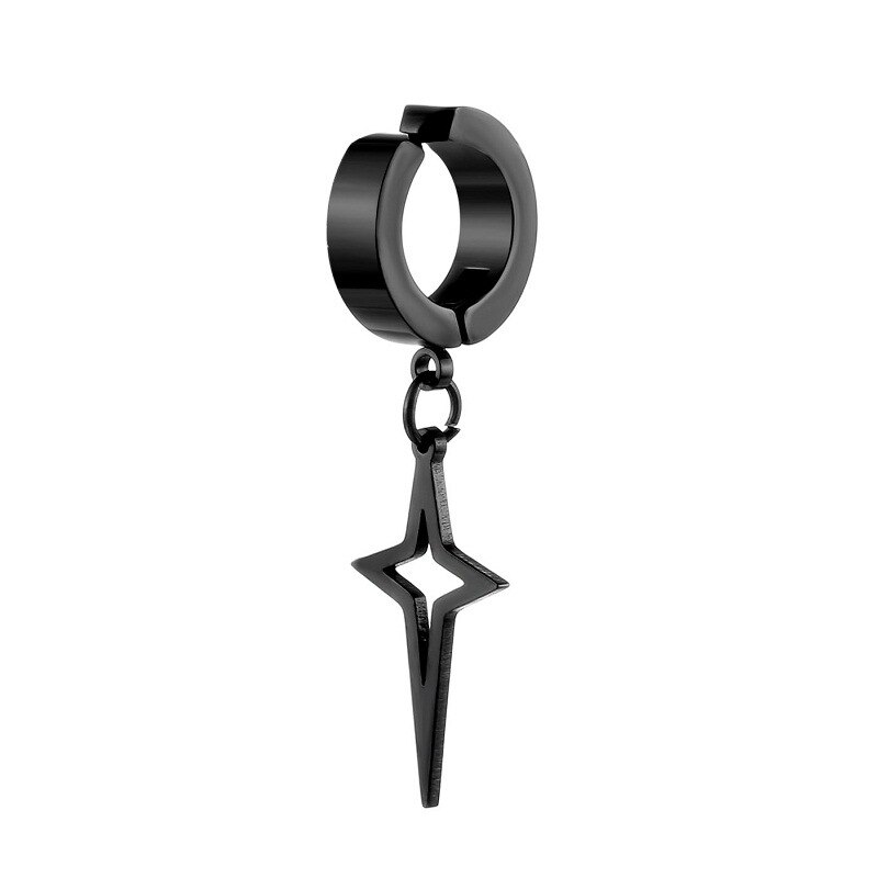 1 Uds. Pendientes Punk de acero inoxidable Unisex con Clip negro para hombre, pendientes colgantes con forma de estrella triangular geométrica, joyería gótica para mujer