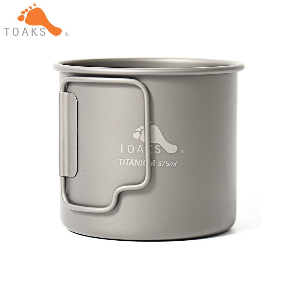 TOAKS CUP-375 Pure Titanium Cup Ultralight Outdoor Mok zonder Deksel en Opvouwbaar Handvat Camping Kookgerei 375 ml 62g