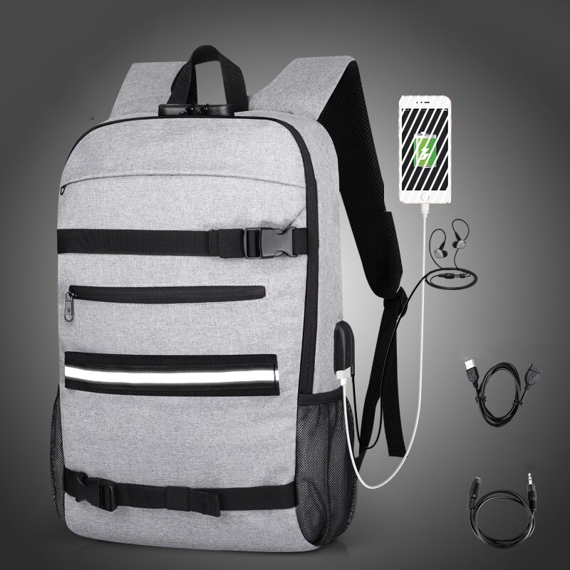 Sac à dos de Skateboard antivol avec verrouillage par mot de passe, chargeur Usb, à bandoulière, pour loisirs, voyage, ordinateur, Longboard, pour hommes et femmes: QH