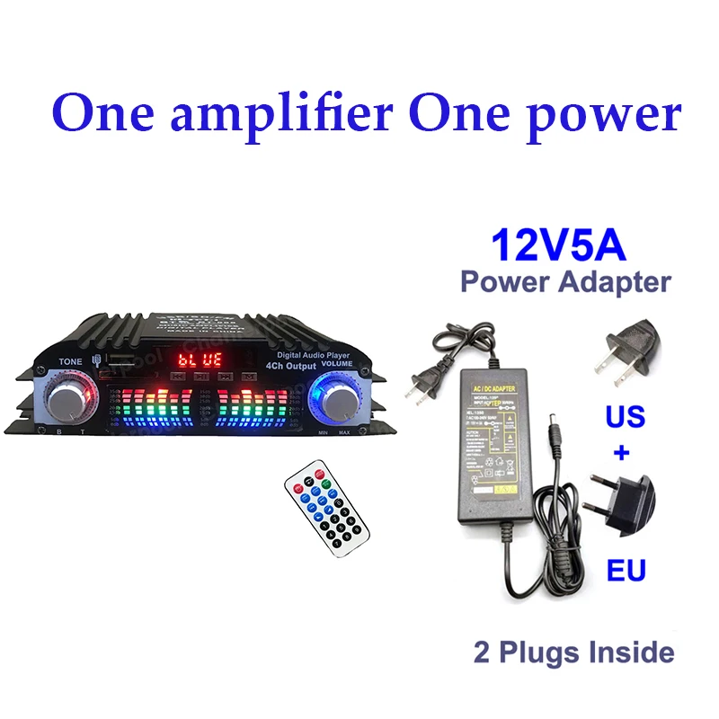 1600W moc szczytowa wzmacniacz dźwięku HiFi cyfrowy 4-kanałowy wzmacniacz audio Bluetooth odtwarzacz karaoke radio FM obsługa pilota: Niebieski