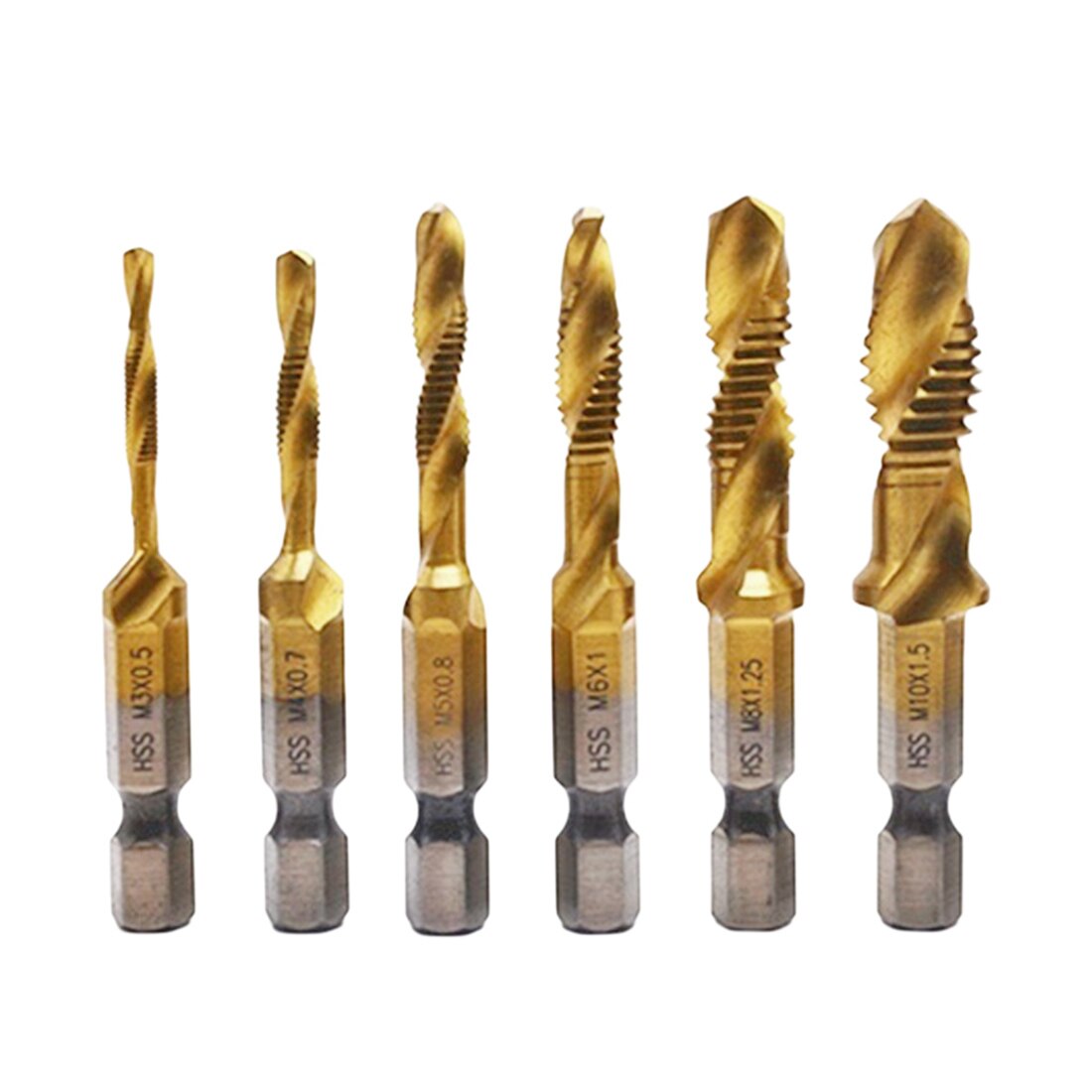 6pcs/set M3 M4 M5 M6 M8 M10 Metric Screw Taps Drill Bits HSS 1/4'' Hex Shank Thread Tap Spiral Screw Drill Bit Woodworking Tools