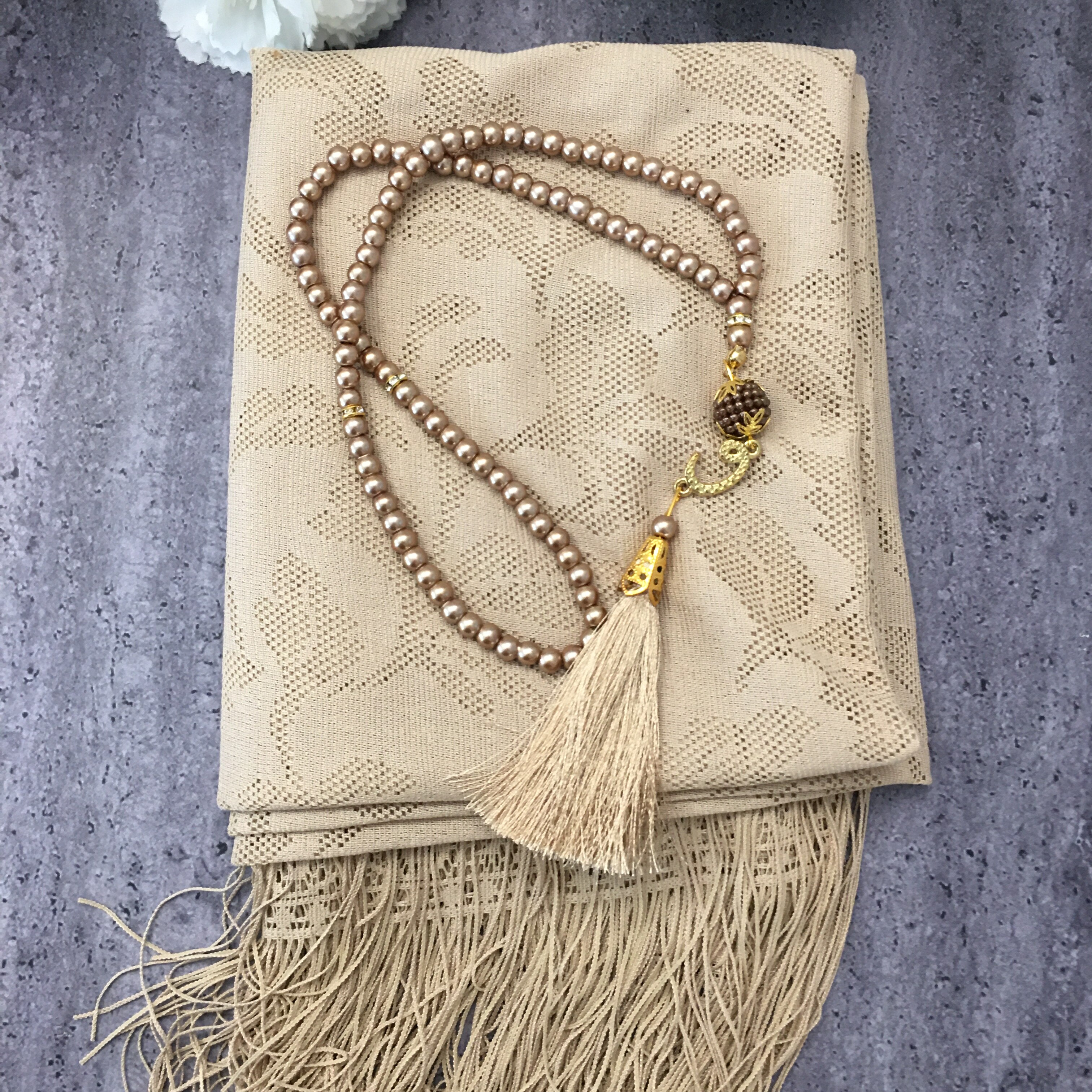 beige sjal tasbeeh sett, sjal islamsk muslim, sjal til kvinne, islamsk til mamma, eid, muslim