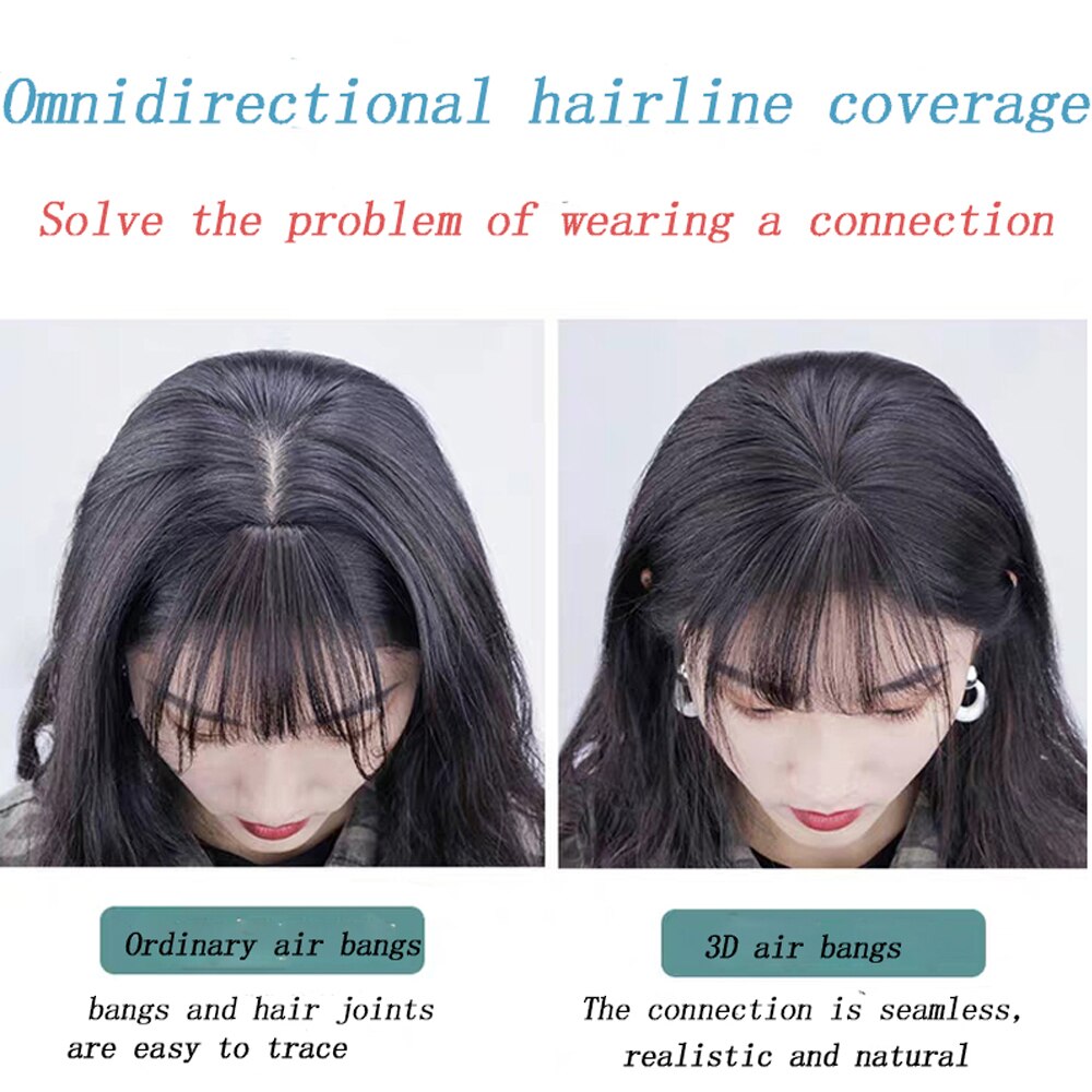 Flequillo de aire 3D con dos lados largos para mujer tejido a mano Invisible negro sin costuras marrón Neat Bangs