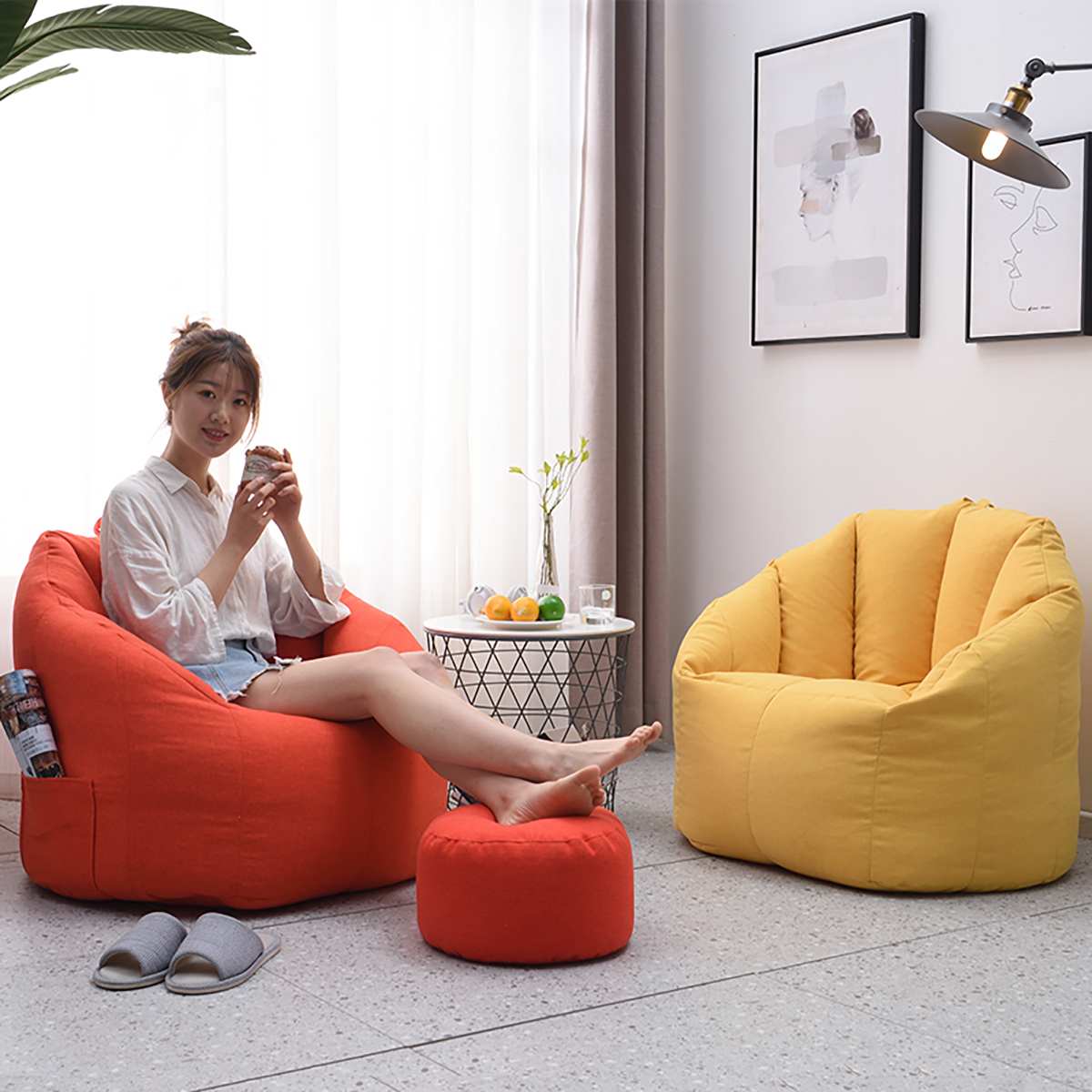 Snoep Kleur Bean Bag Sofa Cover Zonder Vulmiddel Lounger Sofa Stoel Poef Zetel Woonkamer Meubels Zitzak Poef Bladerdeeg Couch