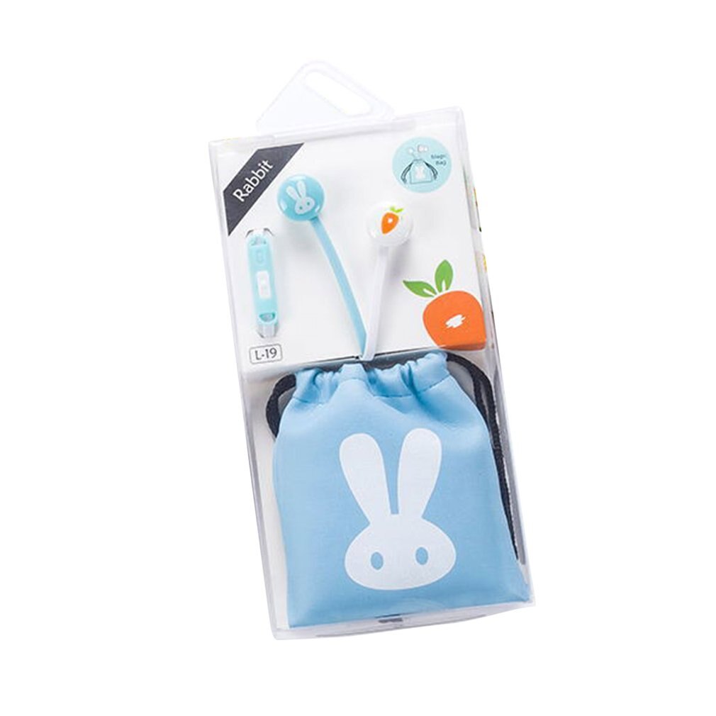 Korean Cartoon Rabbit In-Ear Headphones With Storage Bag Small Headset With Microphone For Apple And Android Systems: Blue