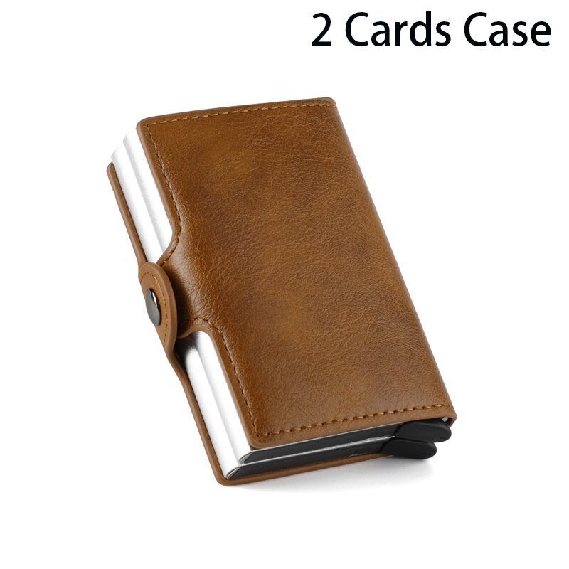 Rfid Kaarthouder Anti-Diefstal Mannen Lederen Portemonnee Kleine Airtag Portefeuilles Pop-Up Aluminium Business Bank Card Case: CZ03 (2 Case) Brown