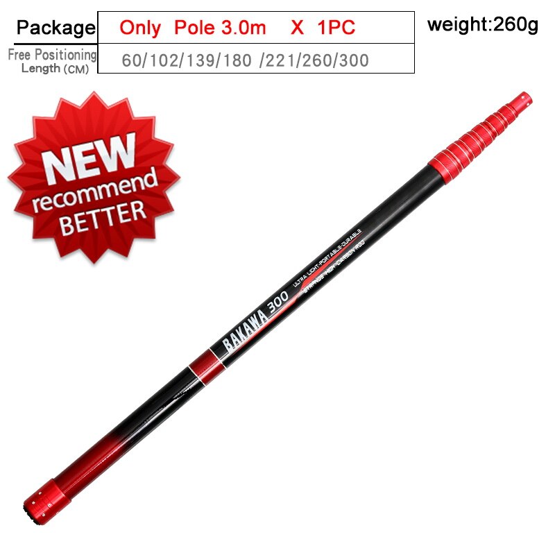 JOSBY 3m 4m 2.1m Fishing Net Fish Landing Net Foldable Collapsible Telescopic Pole Handle Durable Mesh: BKW 3.0 M-only-rod