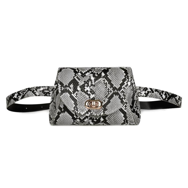 Riñonera de piel sintética con estampado de serpiente para mujer, bolso de cintura con estampado de serpiente: Gris