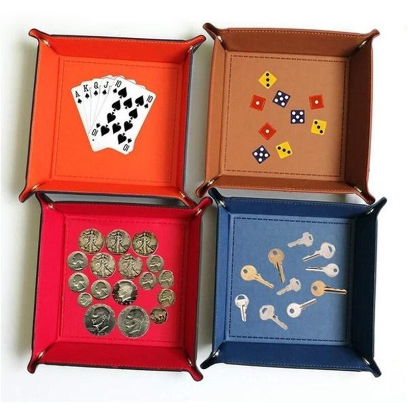 1 Pcs Desktop Dobbelstenen Plaat Opbergdoos Vierkante Lade Pu Leer Opvouwbare Game Board Decoratieve Tafel Games