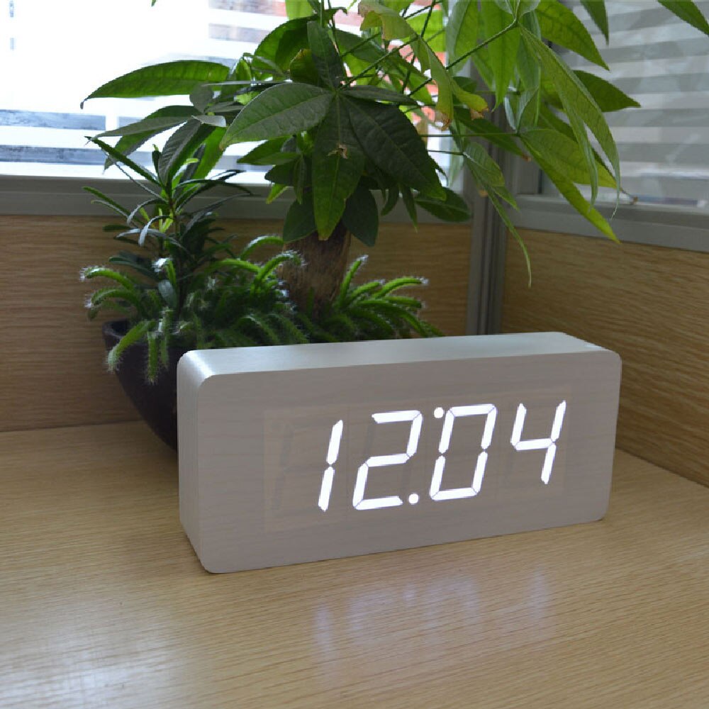 FÜHRTE Elektronische Wecker Stimme Fernbedienung Uhr Nacht glühen Hölzerner Uhr Einführung Handwerk Uhr Datum + Zeit Sekretariat Heimat