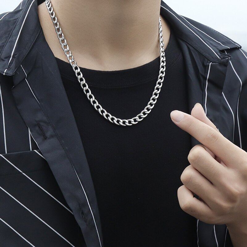 Cuba Stainless Steel Chain Necklaces for Women Men Long Hip Hop Necklace on The Neck Collar Jewelry Accessories