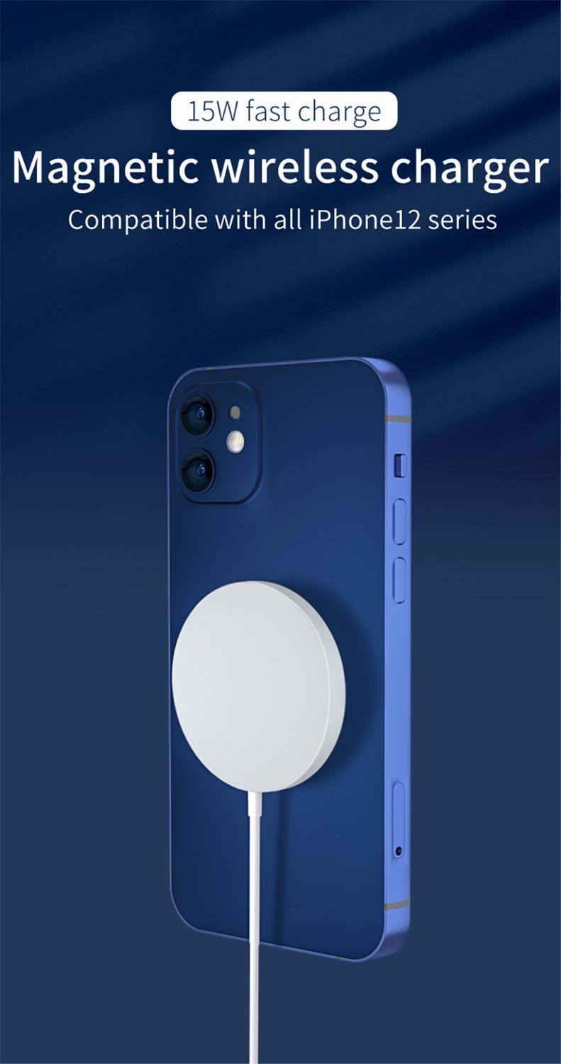 Magnetische draadloze oplader met ingebouwde usb-c-kabel, draagbaar voor mobiele telefoon 12 pro max 15w qi magsafe snellader