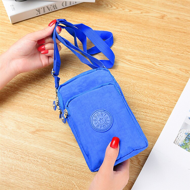 Three-layer Canvas Crossbody Bag Coin Purses Womens Key Card Phone Bag Short Wallet Zipper Purse Card Holder For Women: Blue