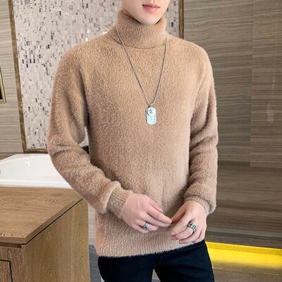 Vintertröja herr polotröja herr solid casual streetwear tröja herr varm stickad tröja herr tröja: Kamel / Xxl