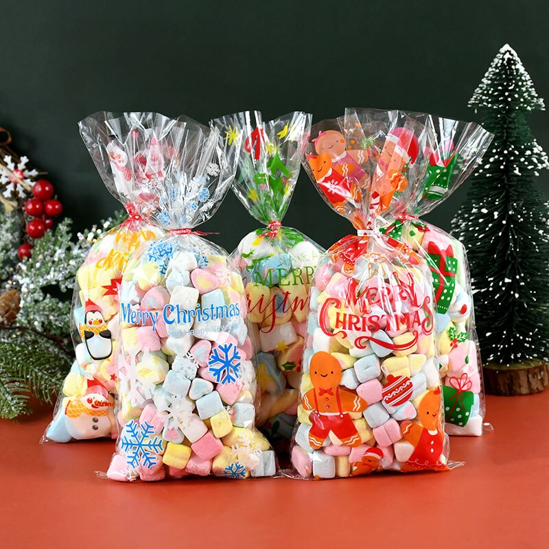 50Stck Weihnachten Tasche transparent Kunststoff Taschen Für Weihnachten Heimat Süßigkeiten Kekse Einkaufen Kekse Verpackung Taschen