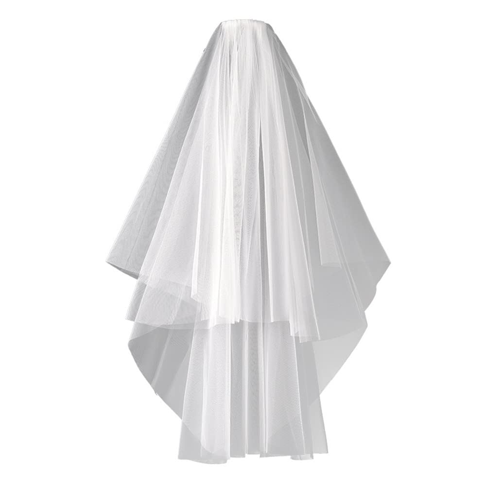 Voile de Mariage court bon marché avec peigne, bord coupé, 2 couches, accessoires de Mariage simples, 2024