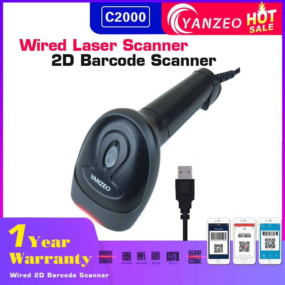Yanzeo C2000 2D USB Wired Reader QR PDF417 Supermarket Datametrix Barcode Scanner