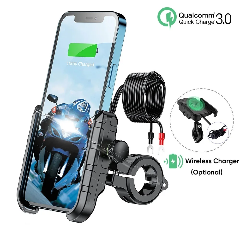 Motorrad-handyhalterung mit schnell-usb-ladegerät, kabelloser schnellladefunktion, motorrad-spiegelhalterung, lenkerhalterung