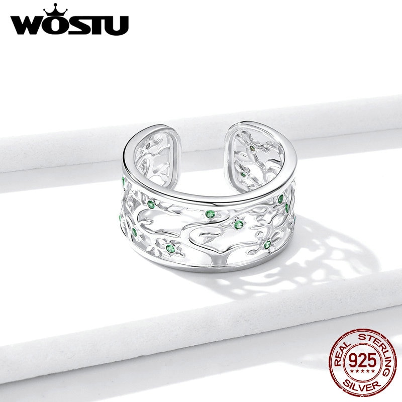 Wostu Cocktail Ring 925 Sterling Silver Tree Of Life Stapelbaar Vinger Ringen Voor Vrouwen Mode Bruiloft Sieraden CTR125