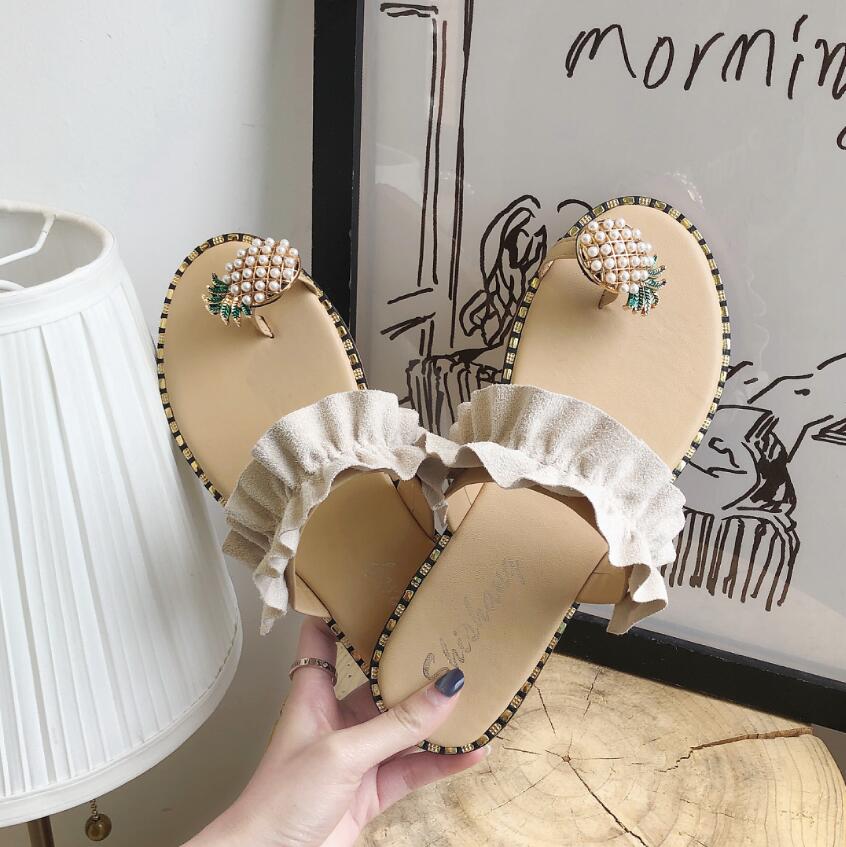 Grande taille 42 femmes sandales d'été bascule bohême ananas chaussures de plage unique doigt confort en plein air pantoufles sauvages pour les filles
