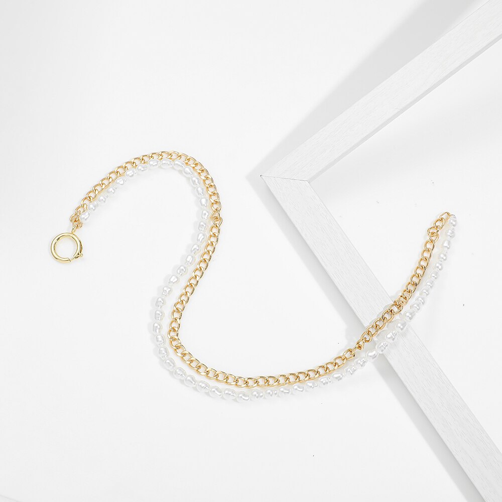 Vintage Pearl Necklaces for Women Round Buckle Double Layer Metal Link Chain Choker Necklace Birthday Jewelry