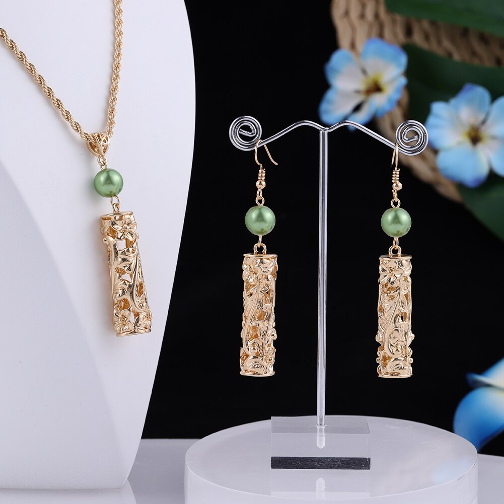 Cring Coco Earrings Necklace Set Hawaiian Polynesian Samoa Gold Hollow out Pearl Pendant Necklace Jewelry Set for Women: ZH0532GOQGN