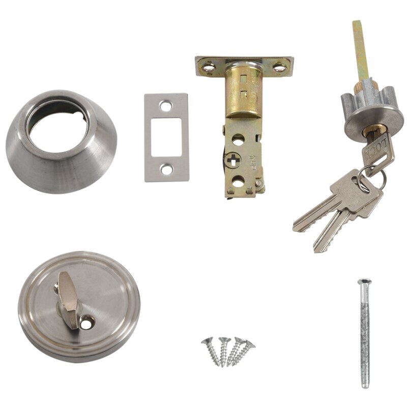 Home Door Locking Security Single Cylinder Deadbolt Lock Silver Tone: Default Title