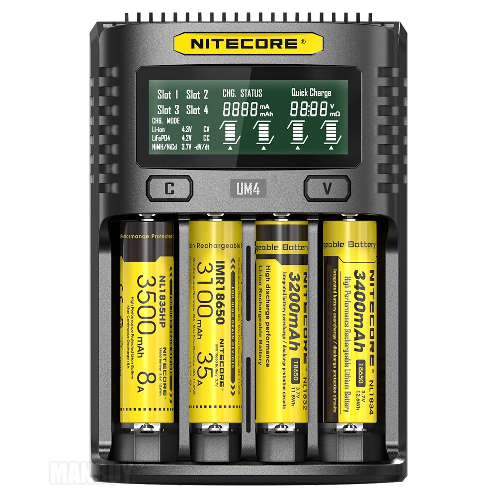 NITECORE UM4 Intelligent USB LCD Battery Charger Li-ion IMR LiFePO4 18650 14500 26650 Automatic Universal Chargers