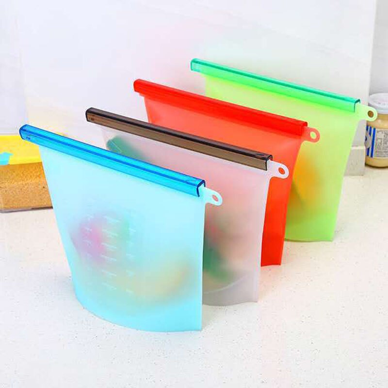 Sacs réutilisables de Silicone, sac frais de Silicone pour le liquide de casse-croûte de légumes de Fruits, micro-ondes