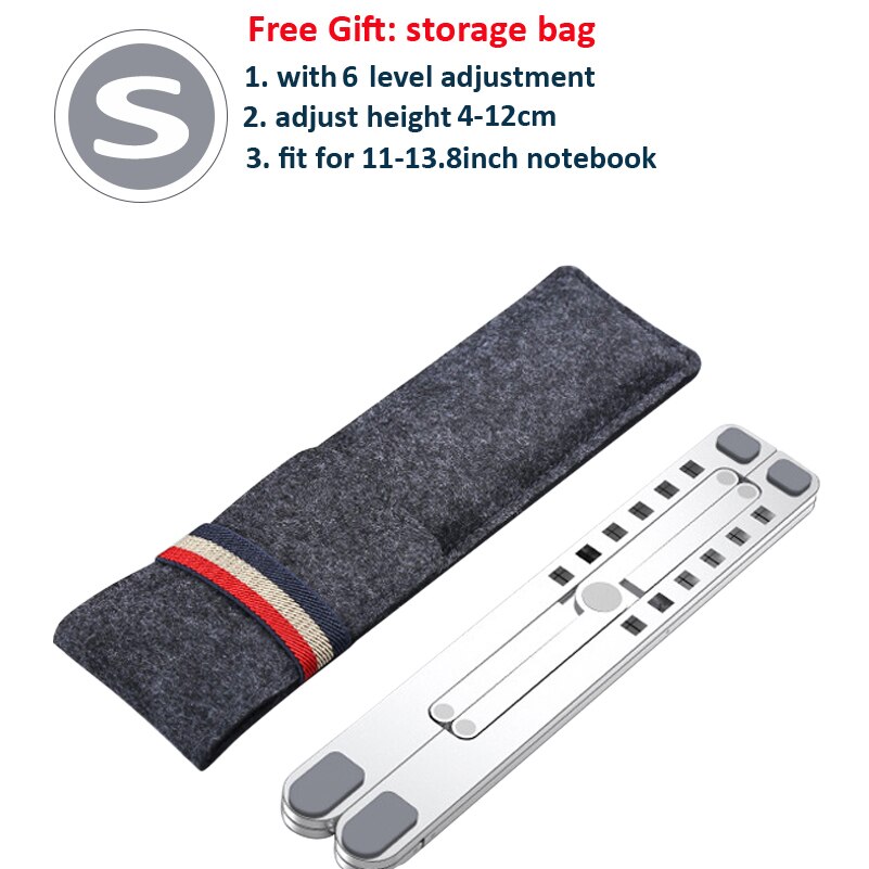 Säädettävä kannettavan tietokoneen teline macbook pro air x tyyliin taitettava alumiiniseos kannettavan tietokoneen teline pöytätietokoneen teline 11-17 tuumaa: Koko s hopea