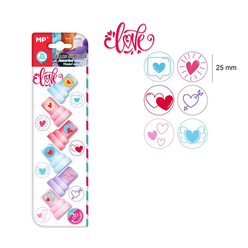 MP® Juego de Sellos de goma para Niños Infantiles Profesor Juguetes Estampar Dibujos Animalitos Frutas Sonrisa Corazon Estrellas Premios de Recompensa 10 Series de Diseños 6 Uds: Love