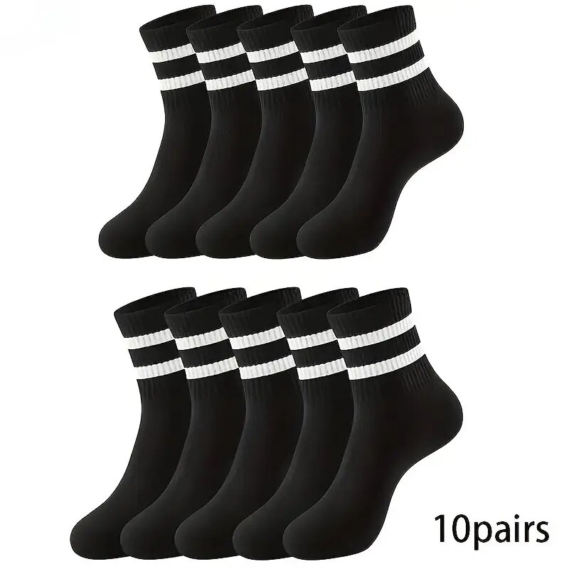 6/10/15/20 Pairs Men Socks Spring Autumn Casual Black White Striped Socks Breathable Mid Tube Sock High Round Neck Socks: LIGHT BLUE