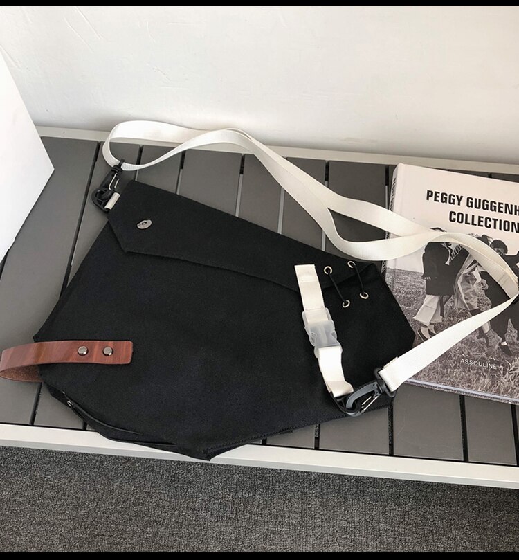 Umhängetasche für damen, marke: japanische canvas-tasche, schlicht, lässig, schultertasche, geräumige brusttasche für damen: Schwarz
