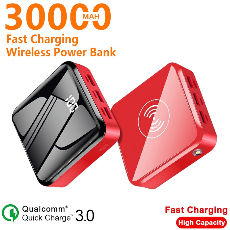 Energie 30000mAh Mini QI kabellos Energie Digital Anzeige Mit 3 USB Häfen Schnelle Ladung Batterie für IPhone Xiaomi Samaung